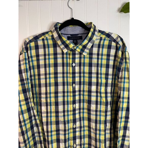 Tommy Hilfiger Mens XL Plaid Button-Down Shirt Yellow/Blue100%Cotton Long Sleeve - Picture 3 of 12